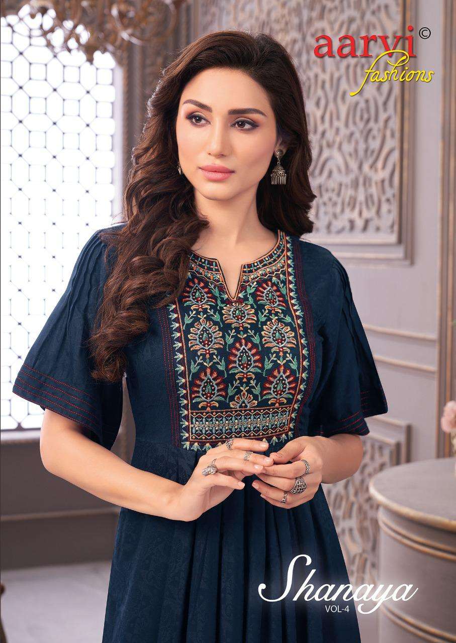SHANAYA VOL-4 BY AARVI FASHION 6037 TO 6041 SERIES DESIGNER STYLISH FANCY COLORFUL BEAUTIFUL PARTY WEAR & ETHNIC WEAR COLLECTION RAYON JACQUARD KURTIS AT WHOLESALE PRICE