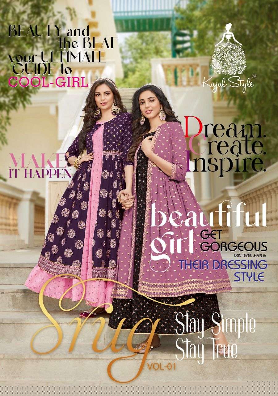 SRUG VOL-1 BY KAJAL STYLE 1001 TO 1008 SERIES BEAUTIFUL STYLISH FANCY COLORFUL CASUAL WEAR & ETHNIC WEAR COTTON PRINT GOWNS WITH SHRUG AT WHOLESALE PRICE