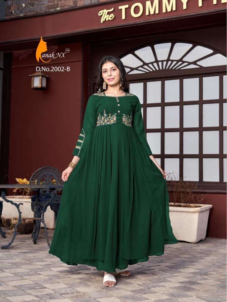 SASYA COLOURS BY KANAK NX 2002-A TO 2002-D SERIES BEAUTIFUL STYLISH FANCY COLORFUL CASUAL WEAR & ETHNIC WEAR GEORGETTE EMBROIDERED GOWNS AT WHOLESALE PRICE