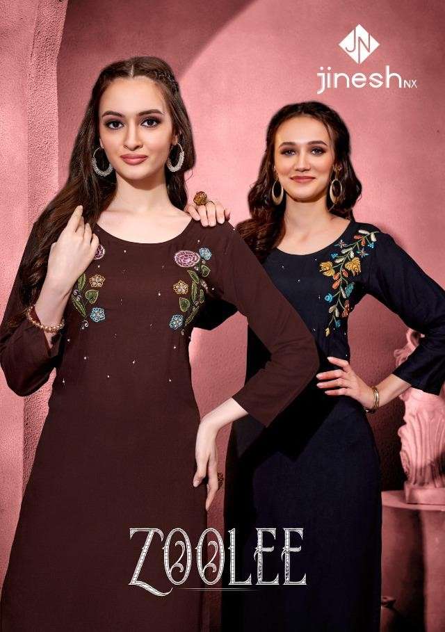 ZOOLEE BY JINESH NX 1001 TO 1007 SERIES DESIGNER STYLISH FANCY COLORFUL BEAUTIFUL PARTY WEAR & ETHNIC WEAR COLLECTION RAYON WITH WORK KURTIS WITH BOTTOM AT WHOLESALE PRICE