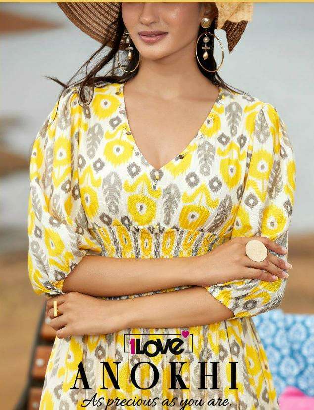 ANOKHI VOL-4 BY 1 LOVE 001 TO 007 SERIES DESIGNER STYLISH FANCY COLORFUL BEAUTIFUL PARTY WEAR & ETHNIC WEAR COLLECTION COTTON /RAYON KURTIS AT WHOLESALE PRICE