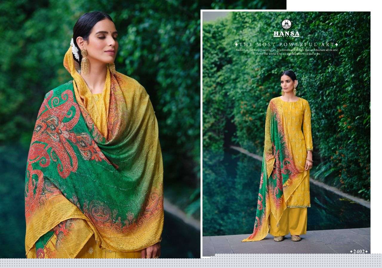 ANAAYA BY HANSA PRINTS 2401 TO 2406 SERIES BEAUTIFUL SUITS COLORFUL STYLISH FANCY CASUAL WEAR & ETHNIC WEAR DOLA JACQUARD DRESSES AT WHOLESALE PRICE
