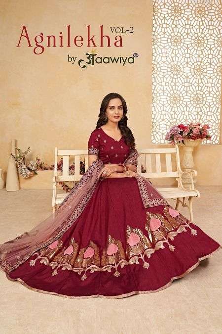Agnilekha Vol-2 By Aawiya 1006 To 1008 Series Indian Traditional Beautiful Stylish Designer Banarasi Silk Jacquard Embroidered Party Wear Heavy Silk Lehengas At Wholesale Price