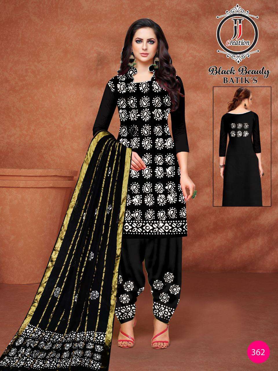 BLACK BEAUTY BATIKS BY JJ CREATION 361 TO 370 SERIES BEAUTIFUL SUITS COLORFUL STYLISH FANCY CASUAL WEAR & ETHNIC WEAR COTTON DRESSES AT WHOLESALE PRICE