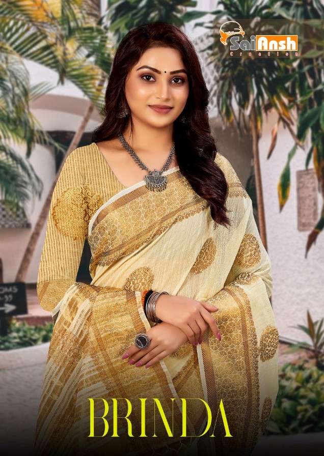 BRINDA BY SAI ANSH 1001 TO 1006 SERIES INDIAN TRADITIONAL WEAR COLLECTION BEAUTIFUL STYLISH FANCY COLORFUL PARTY WEAR & OCCASIONAL WEAR PURE LINEN SAREES AT WHOLESALE PRICE