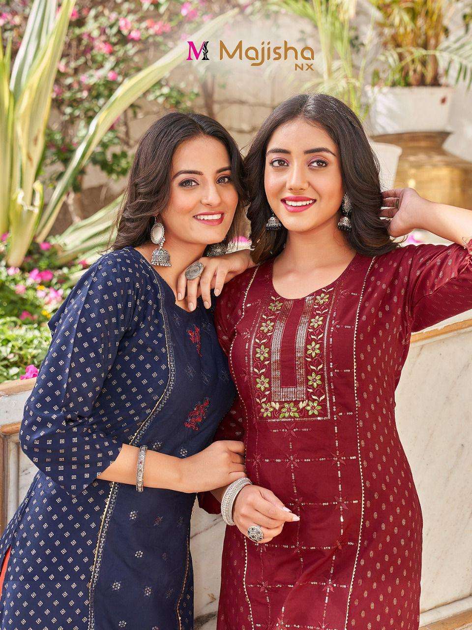DESTINY BY MAJISHA NX 1001 TO 1008 SERIES DESIGNER STYLISH FANCY COLORFUL BEAUTIFUL PARTY WEAR & ETHNIC WEAR COLLECTION RAYON FOIL PRINT KURTIS AT WHOLESALE PRICE