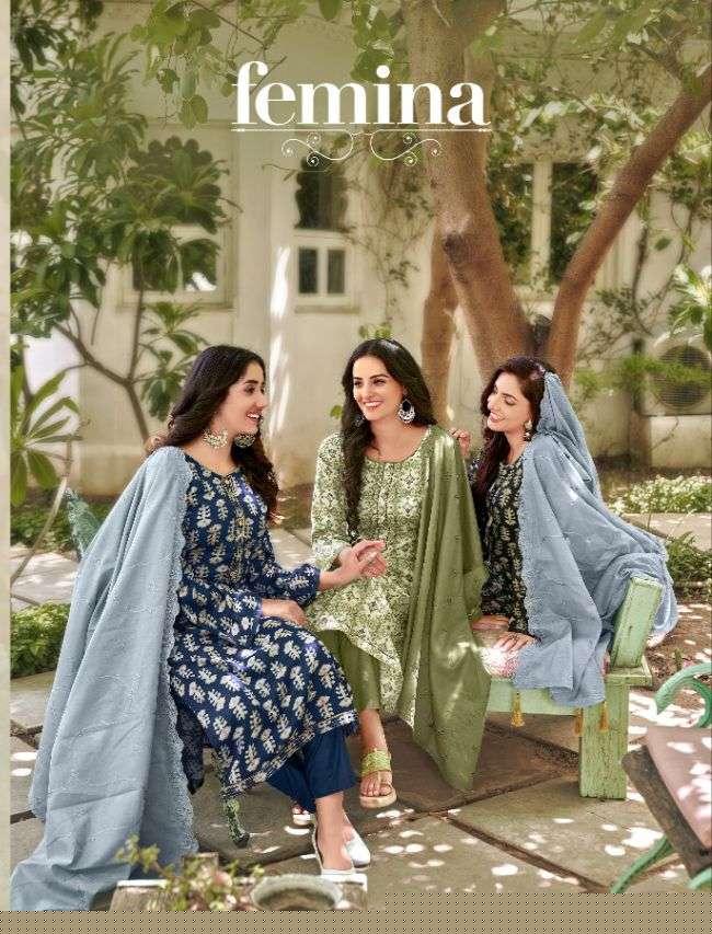 FEMINA BY HERMITAGE 1001 TO 1008 SERIES BEAUTIFUL SUITS COLORFUL STYLISH FANCY CASUAL WEAR & ETHNIC WEAR PURE COTTON SATIN PRINT DRESSES AT WHOLESALE PRICE