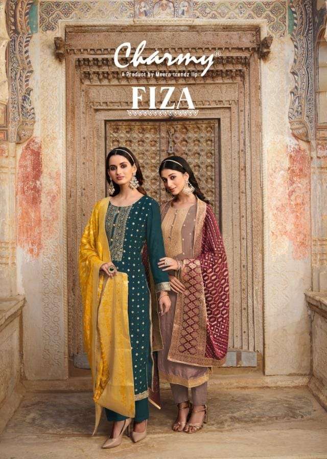 FIZA BY CHARMY 3711 TO 3716 SERIES BEAUTIFUL SUITS COLORFUL STYLISH FANCY CASUAL WEAR & ETHNIC WEAR SILK JACQUARD DRESSES AT WHOLESALE PRICE