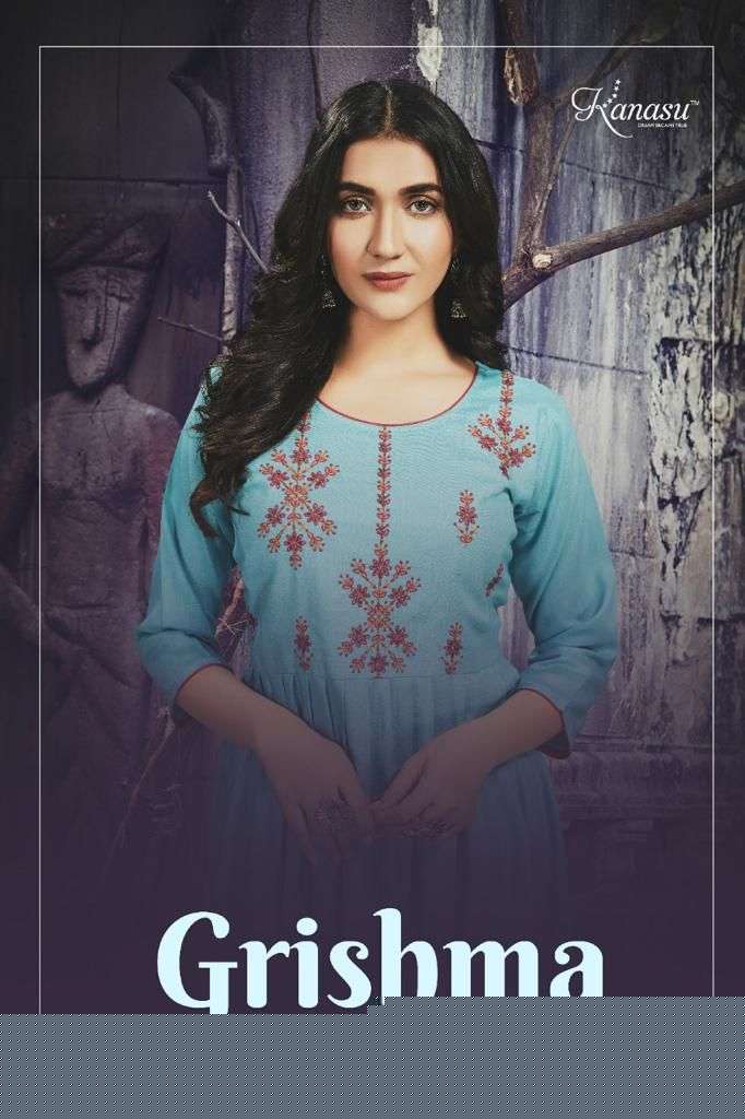 GRISHMA BY KANASU 1001 TO 1008 SERIES DESIGNER STYLISH FANCY COLORFUL BEAUTIFUL PARTY WEAR & ETHNIC WEAR COLLECTION RAYON SLUB KURTIS AT WHOLESALE PRICE