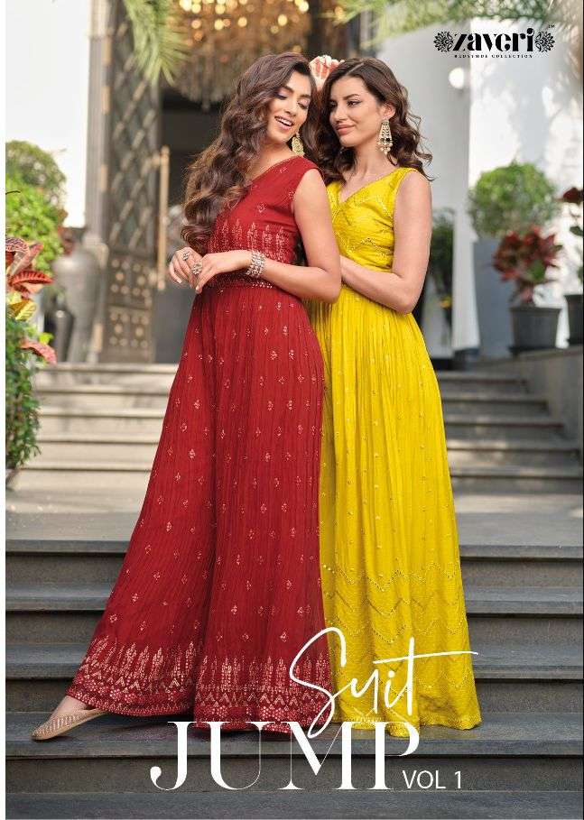 JUMPSUIT BY ZAVERI 1071 TO 1074 SERIES DESIGNER STYLISH FANCY COLORFUL BEAUTIFUL PARTY WEAR & ETHNIC WEAR COLLECTION CHINNON JUMPSUIT AT WHOLESALE PRICE