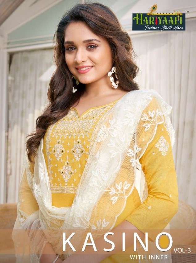 KASINO VOL-3 BY HARIYAALI 1001 TO 1008 SERIES BEAUTIFUL SUITS COLORFUL STYLISH FANCY CASUAL WEAR & ETHNIC WEAR VISCOSE SILK WITH WORK DRESSES AT WHOLESALE PRICE