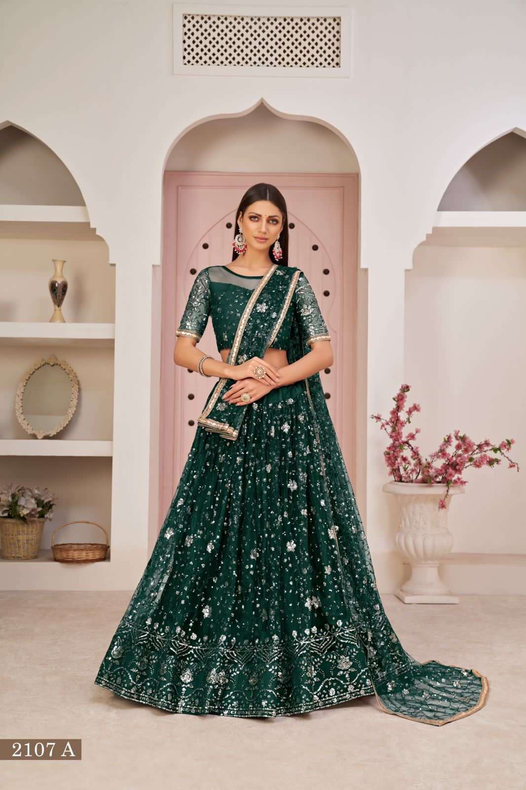 KELAYA 2107 COLOURS BY NARAYANI FASHION HOUSE 2107 TO 2107-C SERIES INDIAN TRADITIONAL BEAUTIFUL STYLISH DESIGNER BANARASI SILK JACQUARD EMBROIDERED PARTY WEAR MONO NET LEHENGAS AT WHOLESALE PRICE