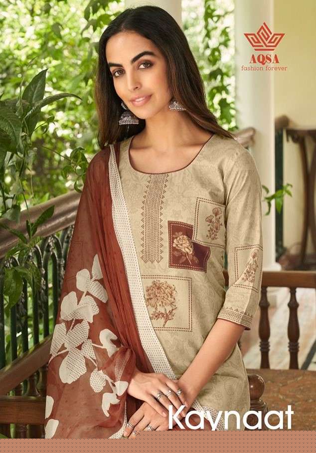 KAYNAAT BY AQSA 9001 TO 9006 SERIES BEAUTIFUL SUITS COLORFUL STYLISH FANCY CASUAL WEAR & ETHNIC WEAR PURE COTTON PRINT DRESSES AT WHOLESALE PRICE