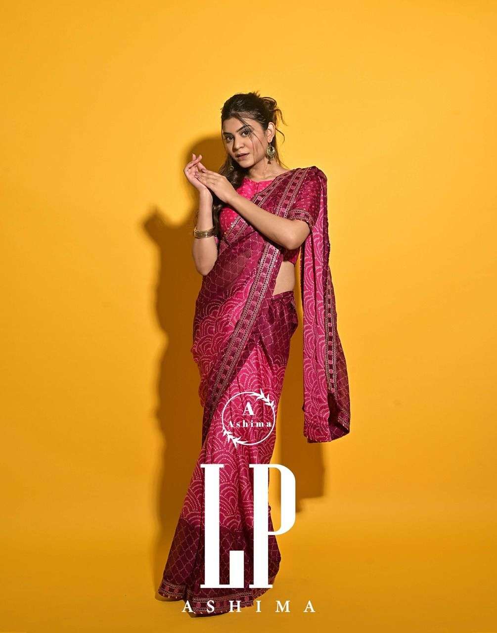 LP BY ASHIMA 4101 TO 4108 SERIES INDIAN TRADITIONAL WEAR COLLECTION BEAUTIFUL STYLISH FANCY COLORFUL PARTY WEAR & OCCASIONAL WEAR CHIFFON SAREES AT WHOLESALE PRICE