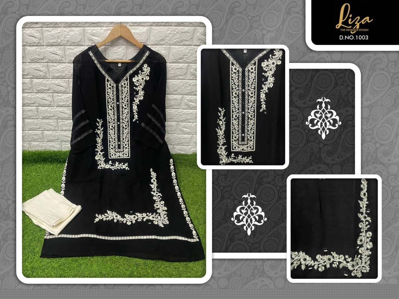 LIZA-1003 COLOURS BY LIZA 1003-A TO 1003-C SERIES DESIGNER STYLISH FANCY COLORFUL BEAUTIFUL PARTY WEAR & ETHNIC WEAR COLLECTION PURE GEORGETTE KURTIS WITH BOTTOM AT WHOLESALE PRICE