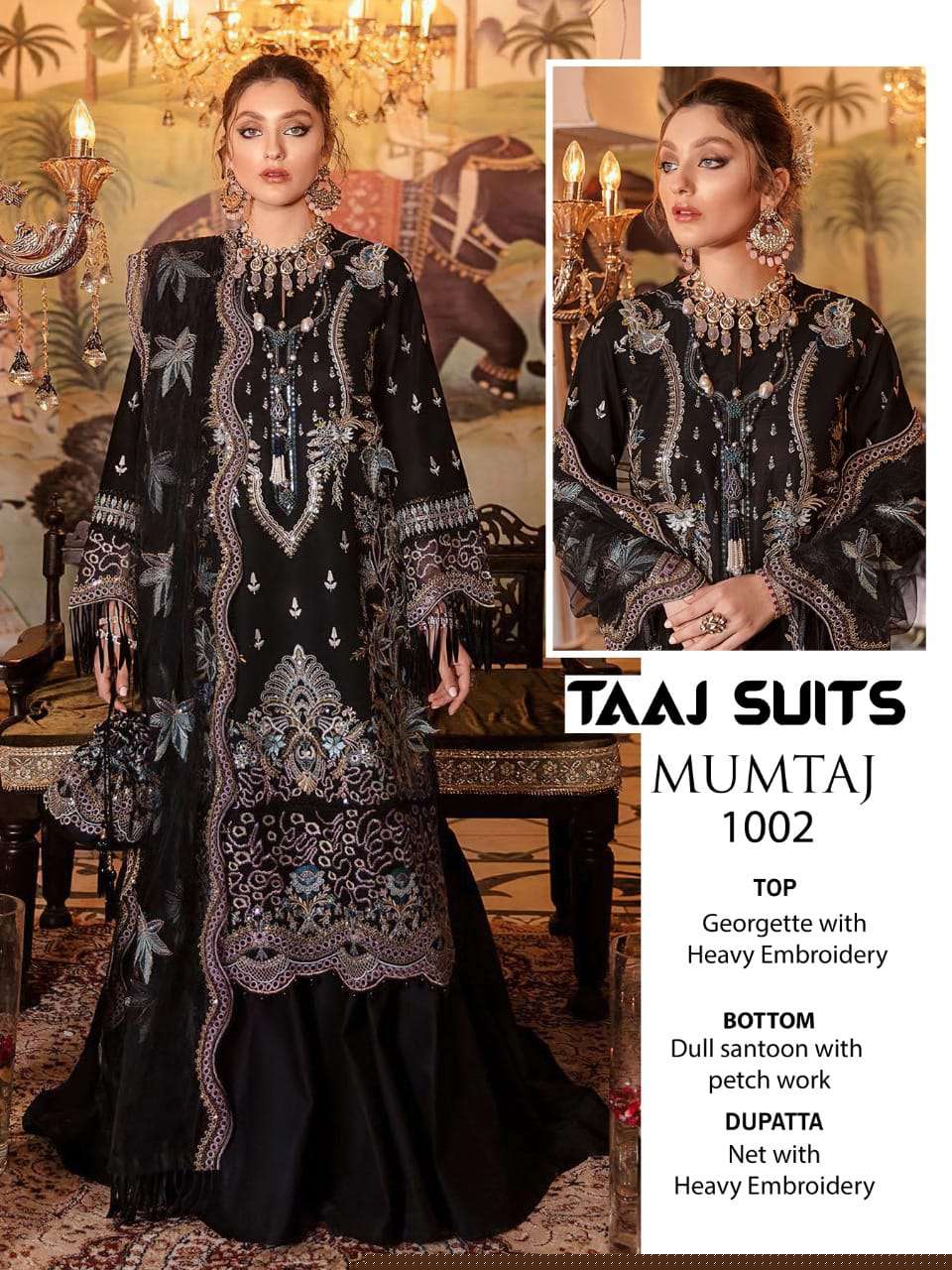 MUMTAZ BY TAAJ SUITS 1001 TO 1003 SERIES BEAUTIFUL PAKISTANI SUITS COLORFUL STYLISH FANCY CASUAL WEAR & ETHNIC WEAR GEORGETTE EMBROIDERED DRESSES AT WHOLESALE PRICE