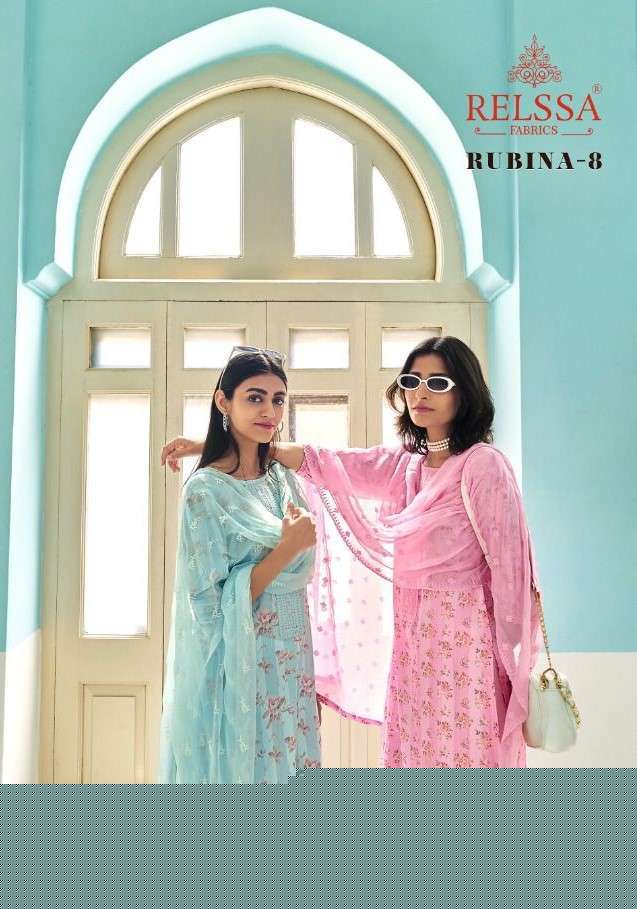 RUBINA VOL-8 BY RELSSA FABRICS 62001 TO 62008 SERIES BEAUTIFUL SUITS COLORFUL STYLISH FANCY CASUAL WEAR & ETHNIC WEAR PURE MODAL COTTON PRINT DRESSES AT WHOLESALE PRICE