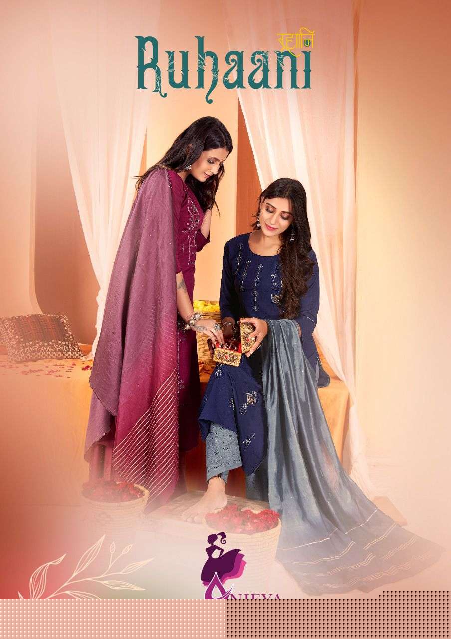 RUHAANI BY ANIEYA 1001 TO 1005 SERIES BEAUTIFUL SUITS COLORFUL STYLISH FANCY CASUAL WEAR & ETHNIC WEAR SILK EMBROIDERED DRESSES AT WHOLESALE PRICE