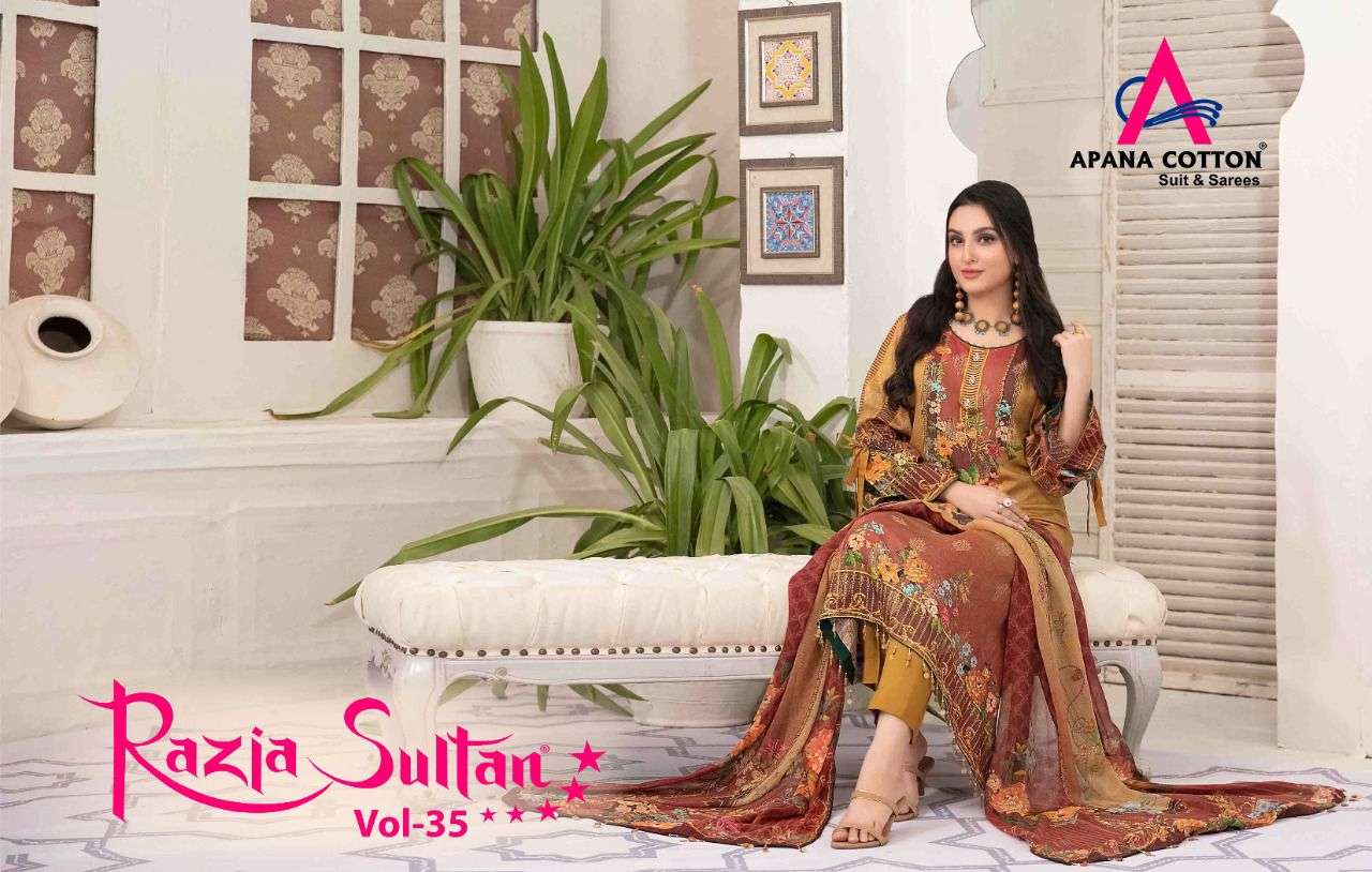 RAZIA SULTAN VOL-35 BY APANA COTTON 35001 TO 35010 SERIES BEAUTIFUL SUITS STYLISH FANCY COLORFUL CASUAL WEAR & ETHNIC WEAR COTTON PRINTED DRESSES AT WHOLESALE PRICE