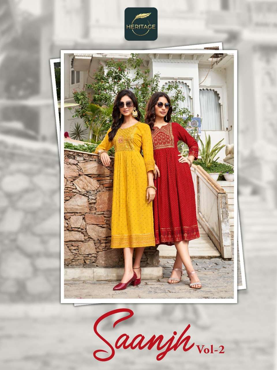 SAANJH VOL-2 BY HERITAGE 001 TO 006 SERIES DESIGNER STYLISH FANCY COLORFUL BEAUTIFUL PARTY WEAR & ETHNIC WEAR COLLECTION PURE RAYON KURTIS AT WHOLESALE PRICE