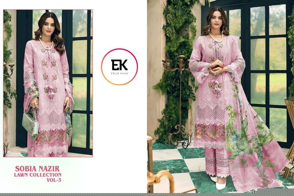 SOBIA NAZIR BY ERUM KHAN PAKISTANI SUITS BEAUTIFUL FANCY COLORFUL STYLISH PARTY WEAR & OCCASIONAL WEAR PURE COTTON WITH EMBROIDERY DRESSES AT WHOLESALE PRICE