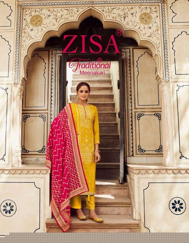 TRADITIONAL MEENAKARI BY ZISA 13521 TO 13526 SERIES BEAUTIFUL SUITS COLORFUL STYLISH FANCY CASUAL WEAR & ETHNIC WEAR DOLA JACQUARD DRESSES AT WHOLESALE PRICE