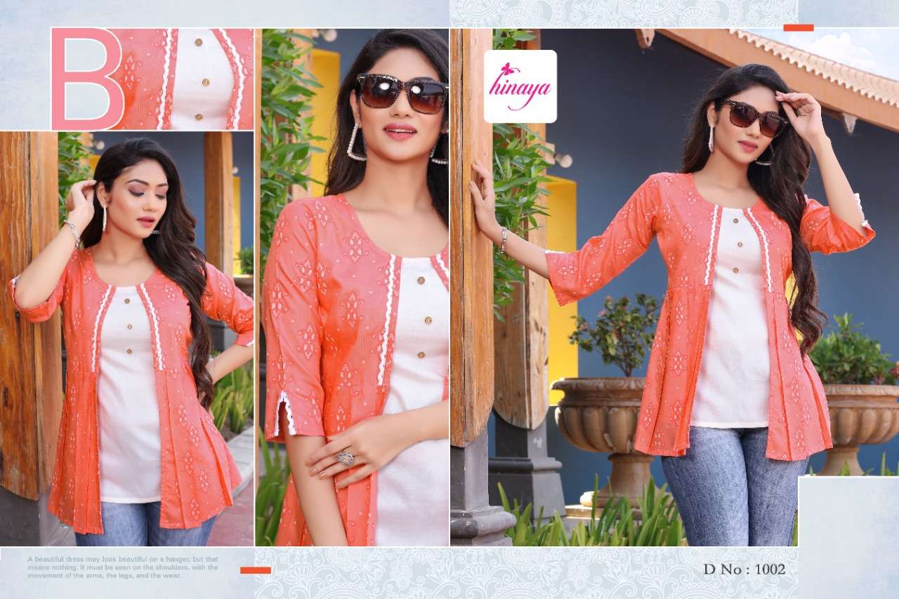 VOGUE VOL-13 BY HINAYA 1001 TO 1008 SERIES BEAUTIFUL STYLISH FANCY COLORFUL CASUAL WEAR & ETHNIC WEAR HEAVY RAYON SLUB TOPS AT WHOLESALE PRICE