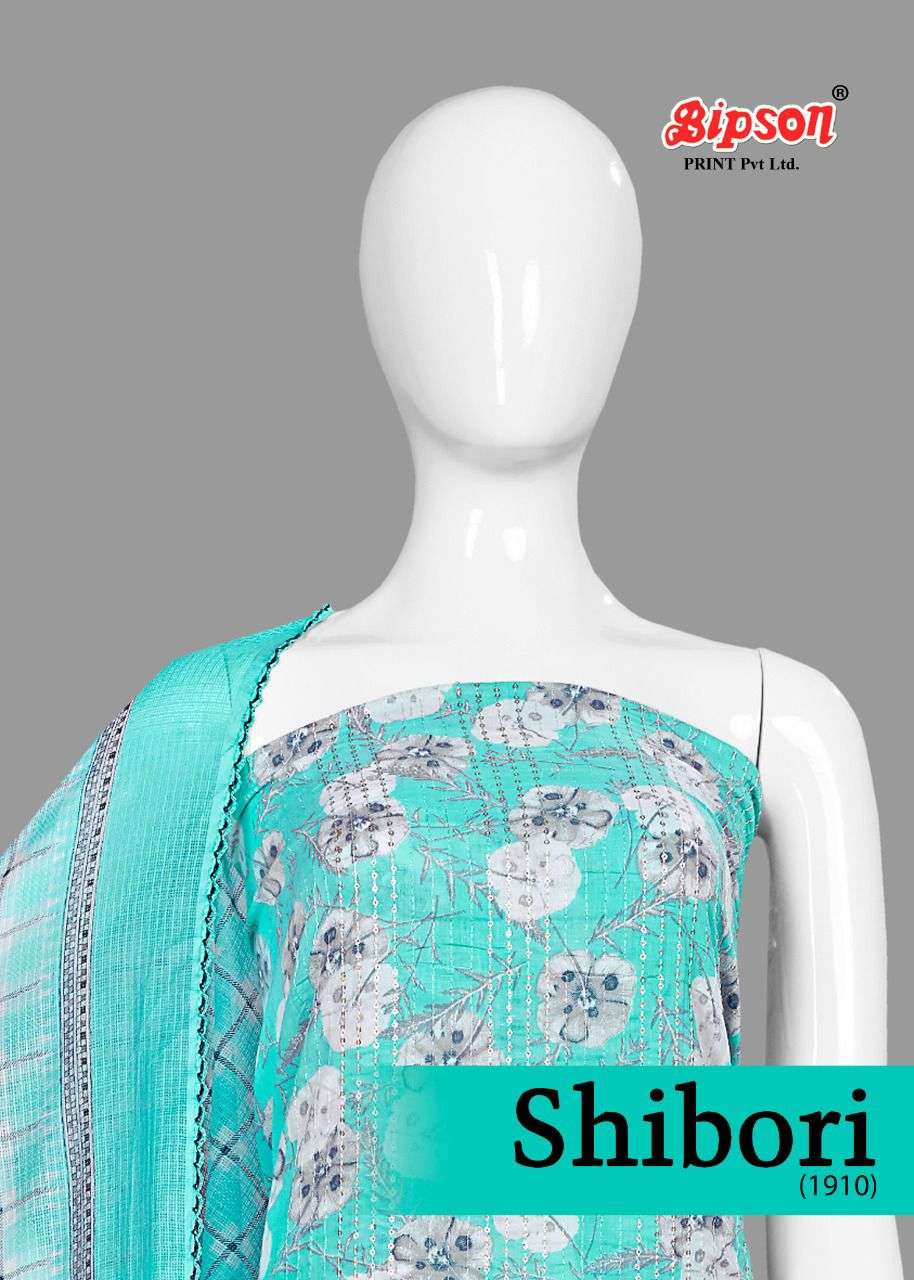SHIBORI 1910 BY BIPSON 1910-A TO 1910-D SERIES BEAUTIFUL WINTER COLLECTION SUITS STYLISH FANCY COLORFUL CASUAL WEAR & ETHNIC WEAR PURE COTTON PRINT WITH WORK DRESSES AT WHOLESALE PRICE
