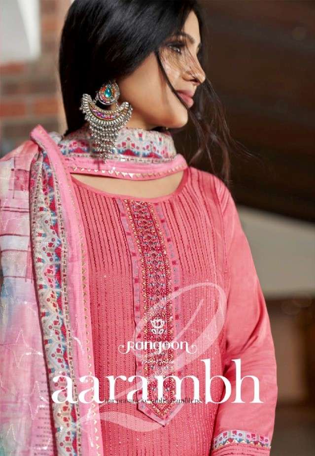 AARAMBH VOL-2 BY RANGOON 3821 TO 3824 SERIES BEAUTIFUL SUITS COLORFUL STYLISH FANCY CASUAL WEAR & ETHNIC WEAR PURE MUSLIN DRESSES AT WHOLESALE PRICE