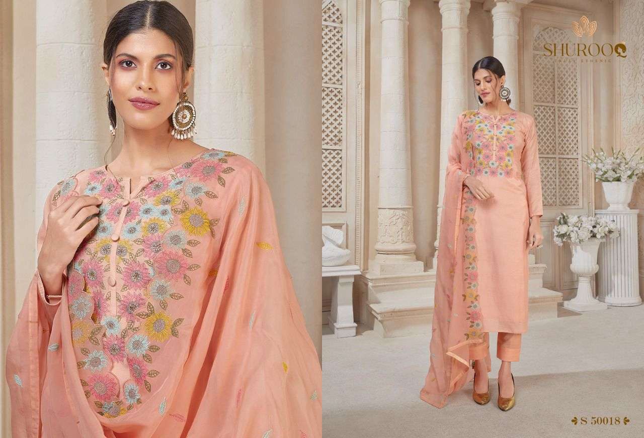 AARADHYA BY SHUROOQ 50017 TO 50020 SERIES BEAUTIFUL SUITS COLORFUL STYLISH FANCY CASUAL WEAR & ETHNIC WEAR PURE MUSLIN DRESSES AT WHOLESALE PRICE