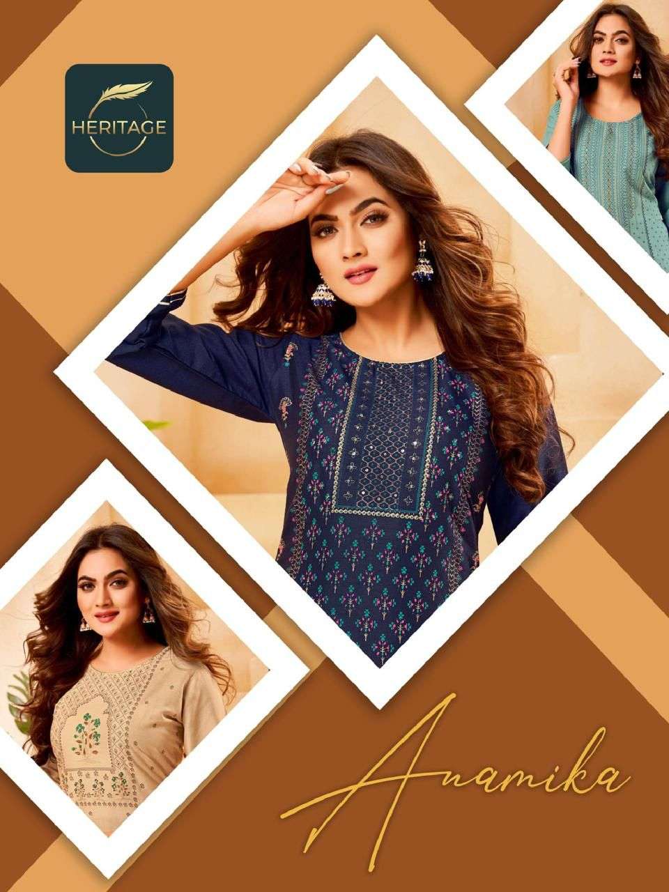 ANAMIKA BY HERITAGE 001 TO 005 SERIES DESIGNER STYLISH FANCY COLORFUL BEAUTIFUL PARTY WEAR & ETHNIC WEAR COLLECTION PURE RAYON KURTIS AT WHOLESALE PRICE