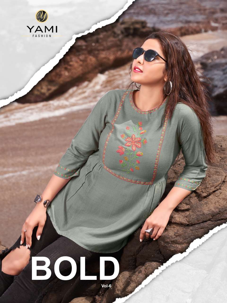 BOLD VOL-6 BY YAMI FASHION 5981 TO 5989 SERIES BEAUTIFUL COLORFUL STYLISH FANCY CASUAL WEAR & READY TO WEAR HEAVY RAYON SLUB TOPS AT WHOLESALE PRICE