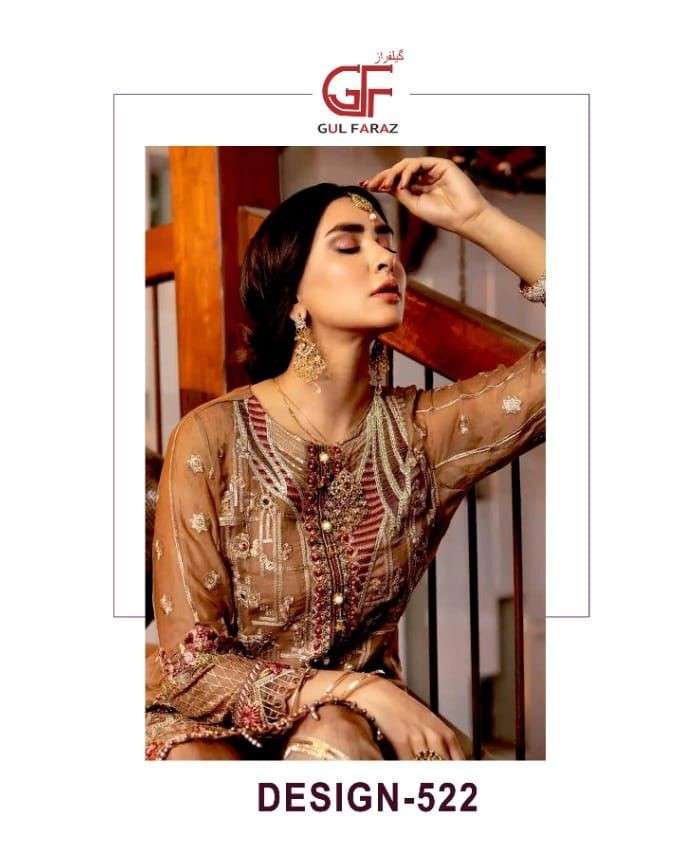 GUL FARAZ 522 COLOURS BY GUL FARAZ 522-A TO 522-D SERIES BEAUTIFUL PAKISTANI SUITS COLORFUL STYLISH FANCY CASUAL WEAR & ETHNIC WEAR GEORGETTE EMBROIDERED DRESSES AT WHOLESALE PRICE