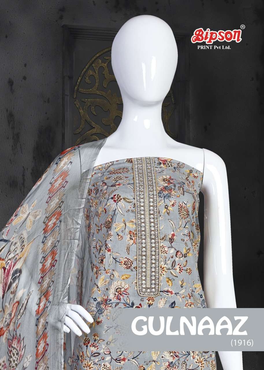 GULNAAZ-1916 BY BIPSON 1916-A TO 1916-D SERIES BEAUTIFUL WINTER COLLECTION SUITS STYLISH FANCY COLORFUL CASUAL WEAR & ETHNIC WEAR PURE CAMBRIC PRINT WITH WORK DRESSES AT WHOLESALE PRICE