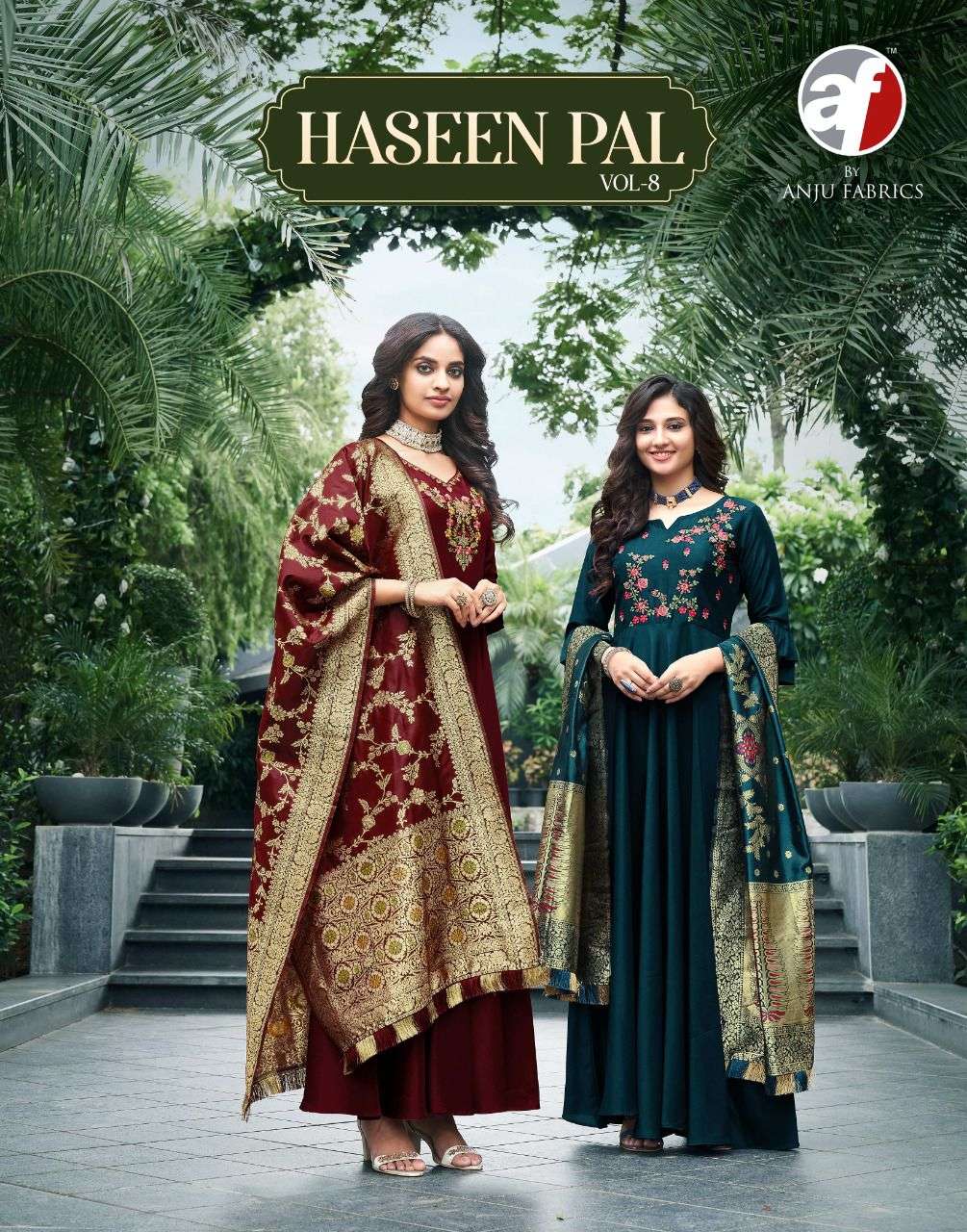 HASEEN PAL VOL-8 BY AF 2561 TO 2566 SERIES BEAUTIFUL STYLISH FANCY COLORFUL CASUAL WEAR & ETHNIC WEAR BEMBERG SILK GOWNS WITH DUPATTA AT WHOLESALE PRICE
