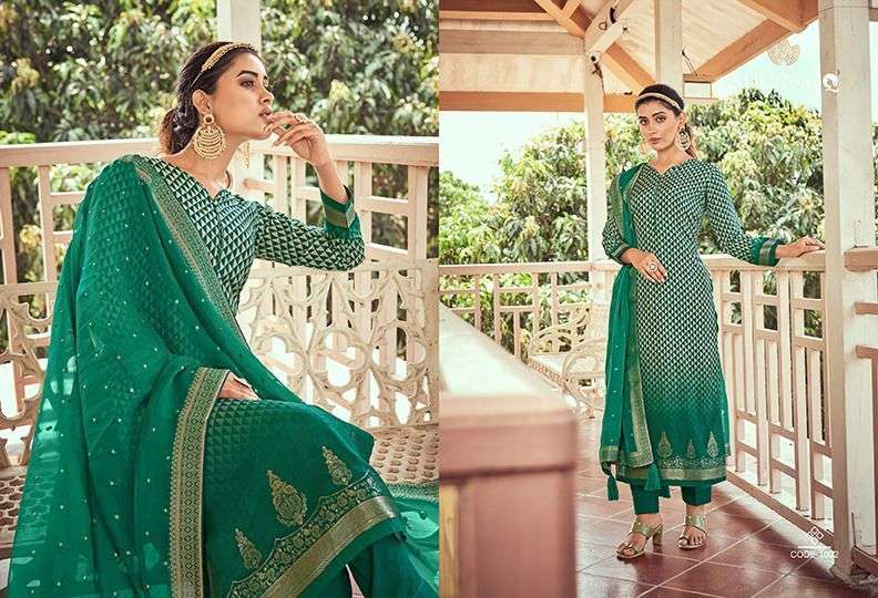 HARNAAZ BY SHUROOQ 1001 TO 1004 SERIES BEAUTIFUL SUITS COLORFUL STYLISH FANCY CASUAL WEAR & ETHNIC WEAR PURE SILK JACQUARD DRESSES AT WHOLESALE PRICE
