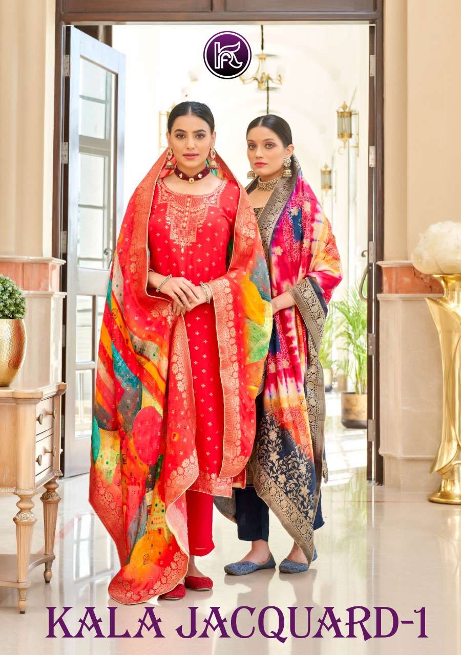 KALA JACQUARD VOL-1 BY KALA FASHION 1001 TO 1006 SERIES BEAUTIFUL SUITS COLORFUL STYLISH FANCY CASUAL WEAR & ETHNIC WEAR DOLA JACQUARD DRESSES AT WHOLESALE PRICE