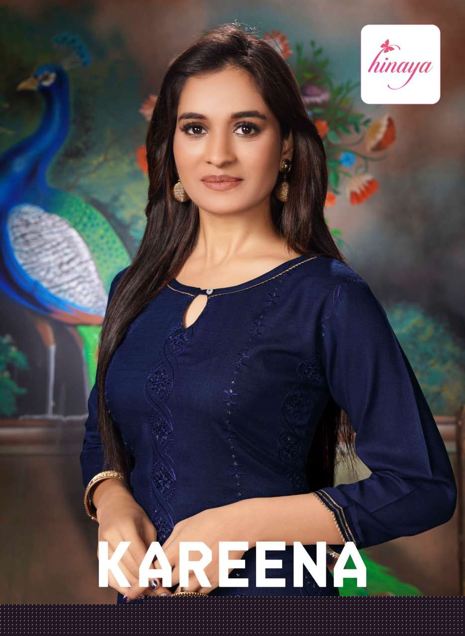 KAREENA VOL-5 BY HINAYA 5001 TO 5008 SERIES DESIGNER STYLISH FANCY COLORFUL BEAUTIFUL PARTY WEAR & ETHNIC WEAR COLLECTION RAYON EMBROIDERY KURTIS AT WHOLESALE PRICE