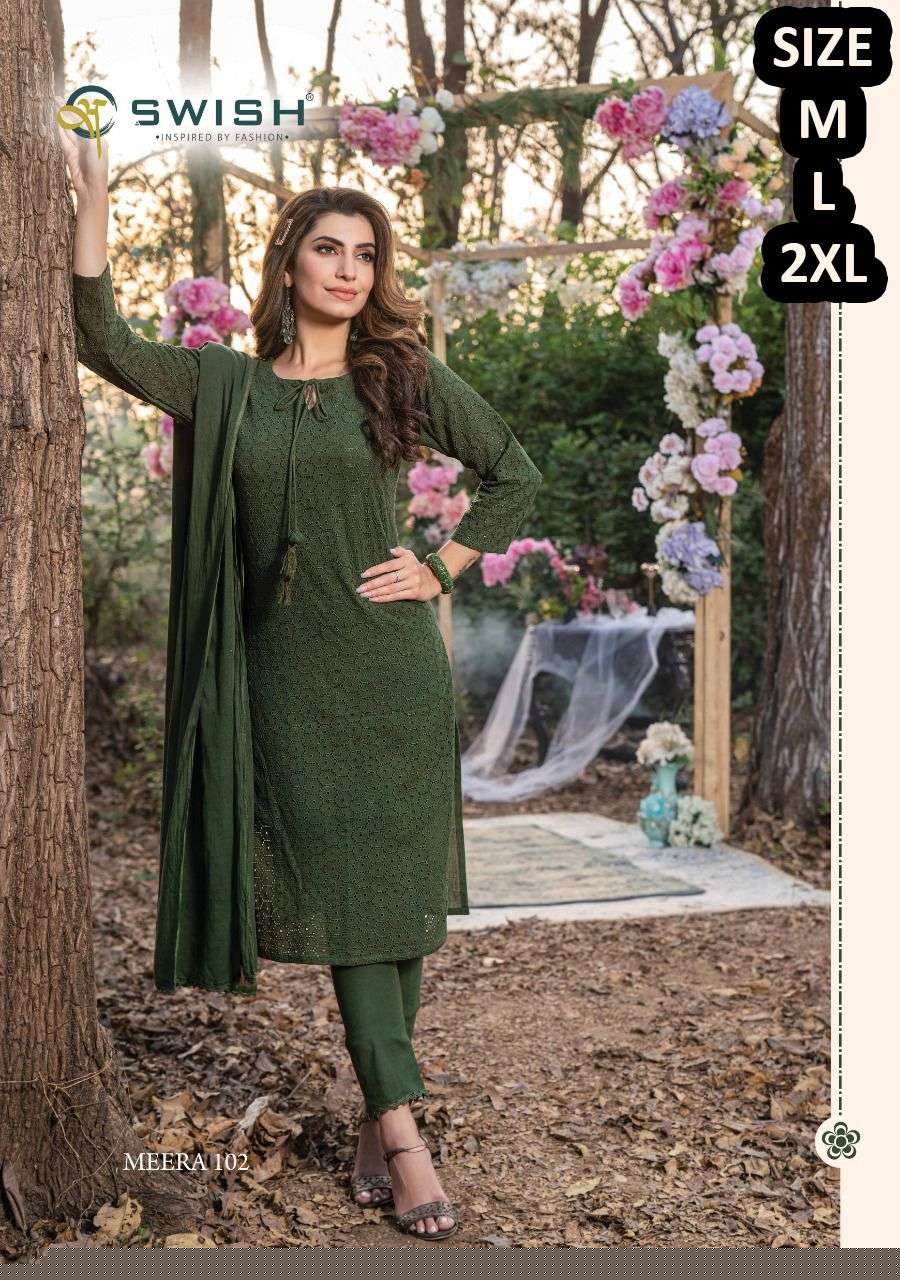 MEERA BY SWISH 101 TO 105 SERIES BEAUTIFUL SUITS COLORFUL STYLISH FANCY CASUAL WEAR & ETHNIC WEAR PURE COTTON DRESSES AT WHOLESALE PRICE