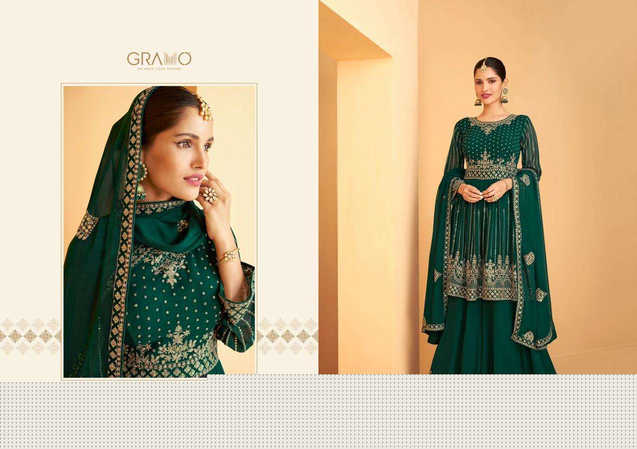 NAVABI VOL-4 NX BY GRAMO 128 TO 129 SERIES BEAUTIFUL STYLISH SHARARA SUITS FANCY COLORFUL CASUAL WEAR & ETHNIC WEAR & READY TO WEAR HEAVY FAUX GEORGETTE EMBROIDERED DRESSES AT WHOLESALE PRICE