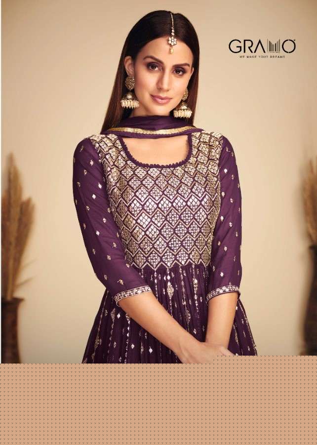 NURZA VOL-1 BY GRAMO 5001 TO 5004 SERIES BEAUTIFUL SUITS COLORFUL STYLISH FANCY CASUAL WEAR & ETHNIC WEAR REAL GEORGETTE DRESSES AT WHOLESALE PRICE