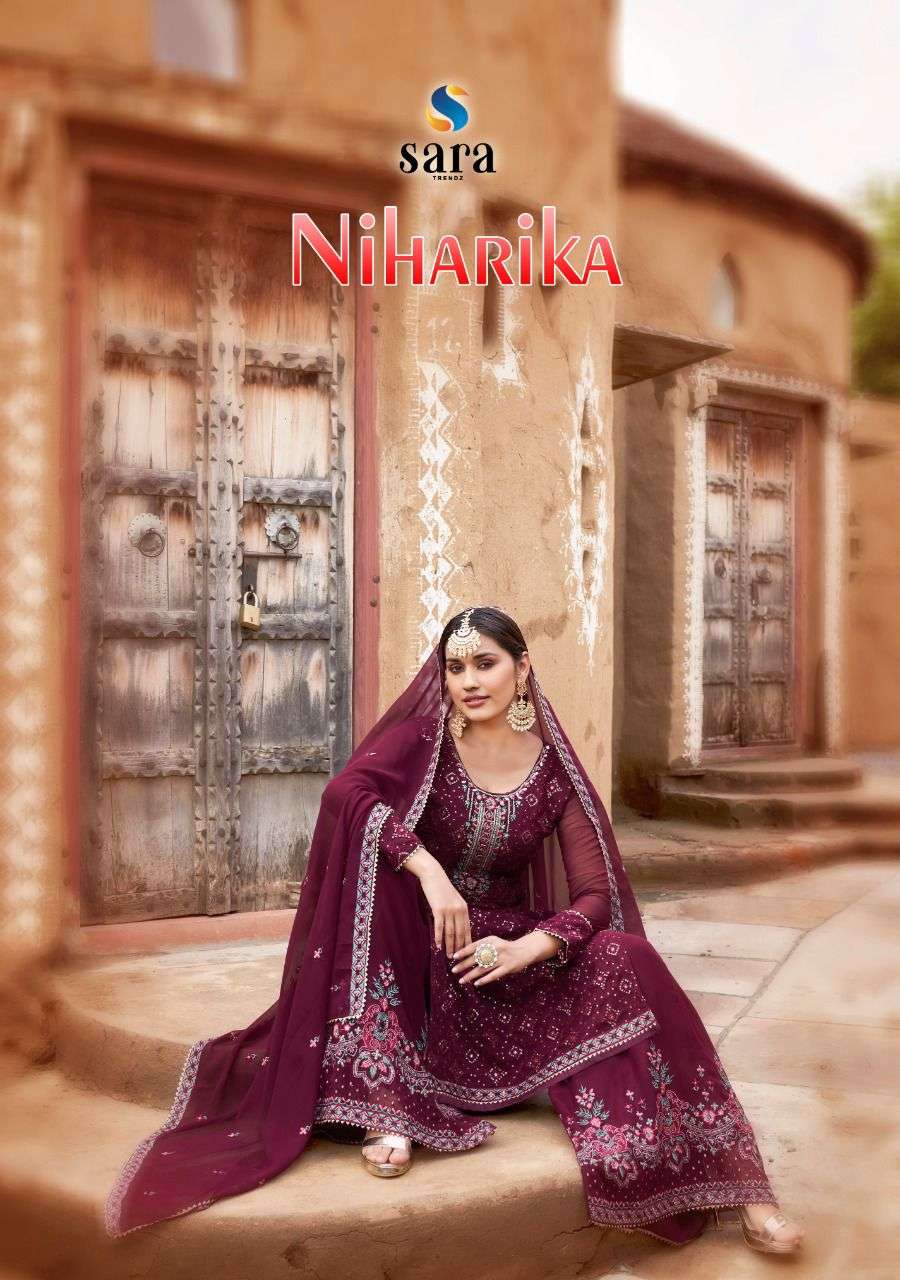 NIHARIKA BY SARA TRENDZ 3551 TO 3554 SERIES BEAUTIFUL SHARARA SUITS COLORFUL STYLISH FANCY CASUAL WEAR & ETHNIC WEAR GEORGETTE DRESSES AT WHOLESALE PRICE