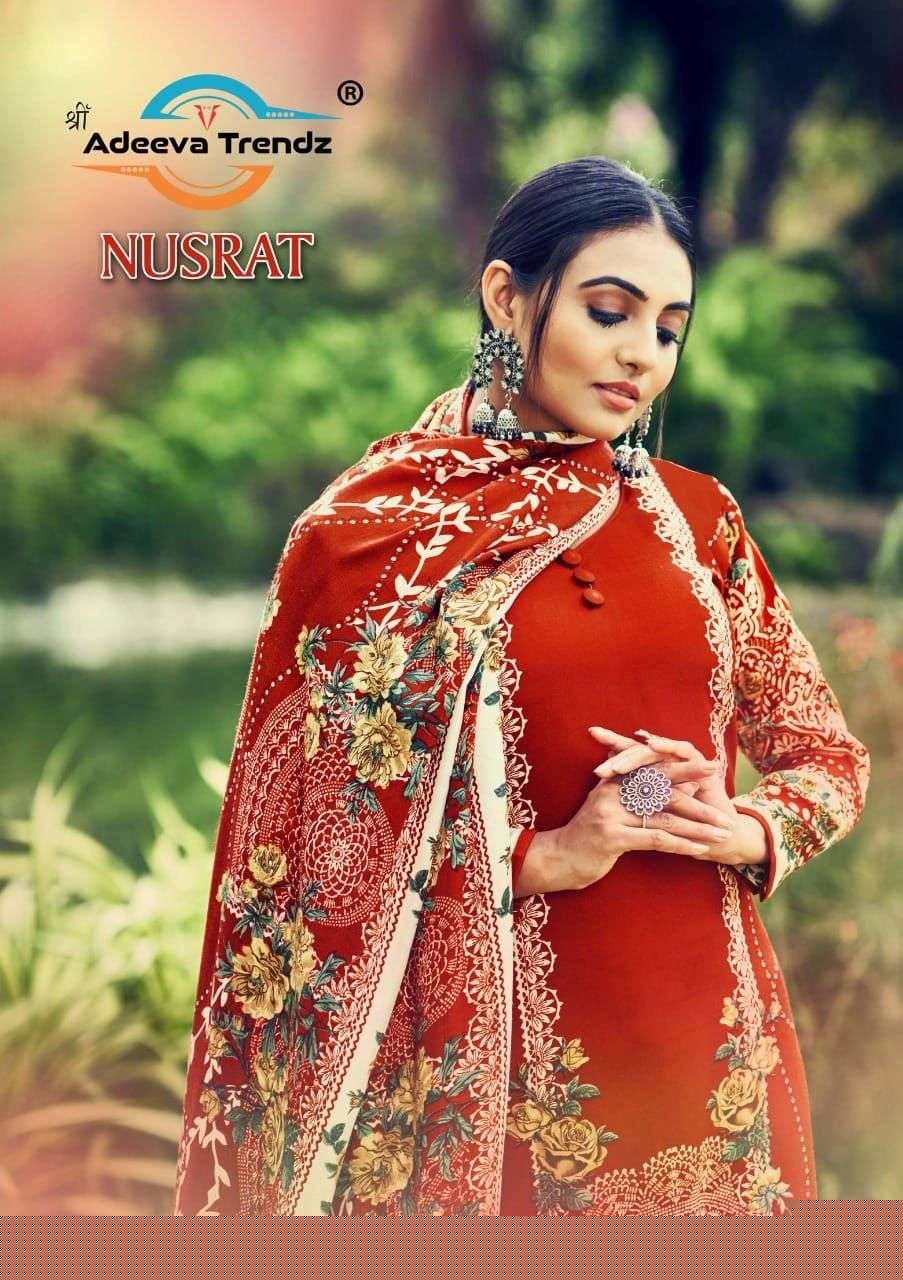 NUSRAT BY ADEEVA TRENDZ 505-001 TO 505-010 SERIES BEAUTIFUL SUITS COLORFUL STYLISH FANCY CASUAL WEAR & ETHNIC WEAR PASHMINA PRINT DRESSES AT WHOLESALE PRICE