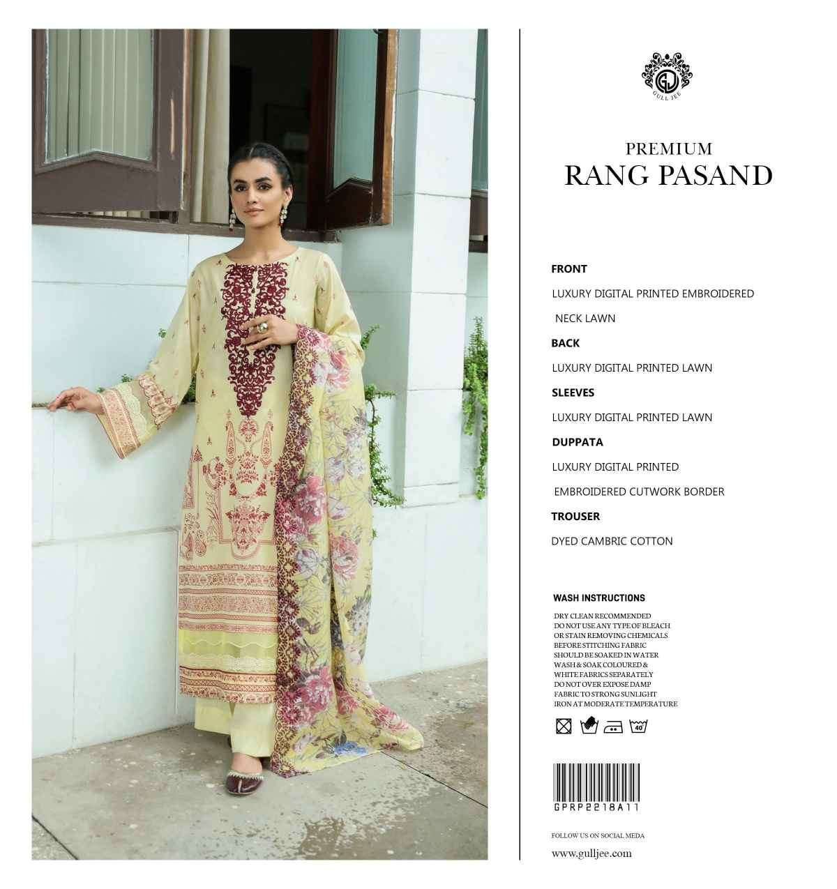 ORIGINAL PAKISTANI PREMIUM RANG PASAND BY GULL LEE 01 TO 12 SERIES BEAUTIFUL PAKISTANI SUITS COLORFUL STYLISH FANCY CASUAL WEAR & ETHNIC WEAR FANCY DRESSES AT WHOLESALE PRICE