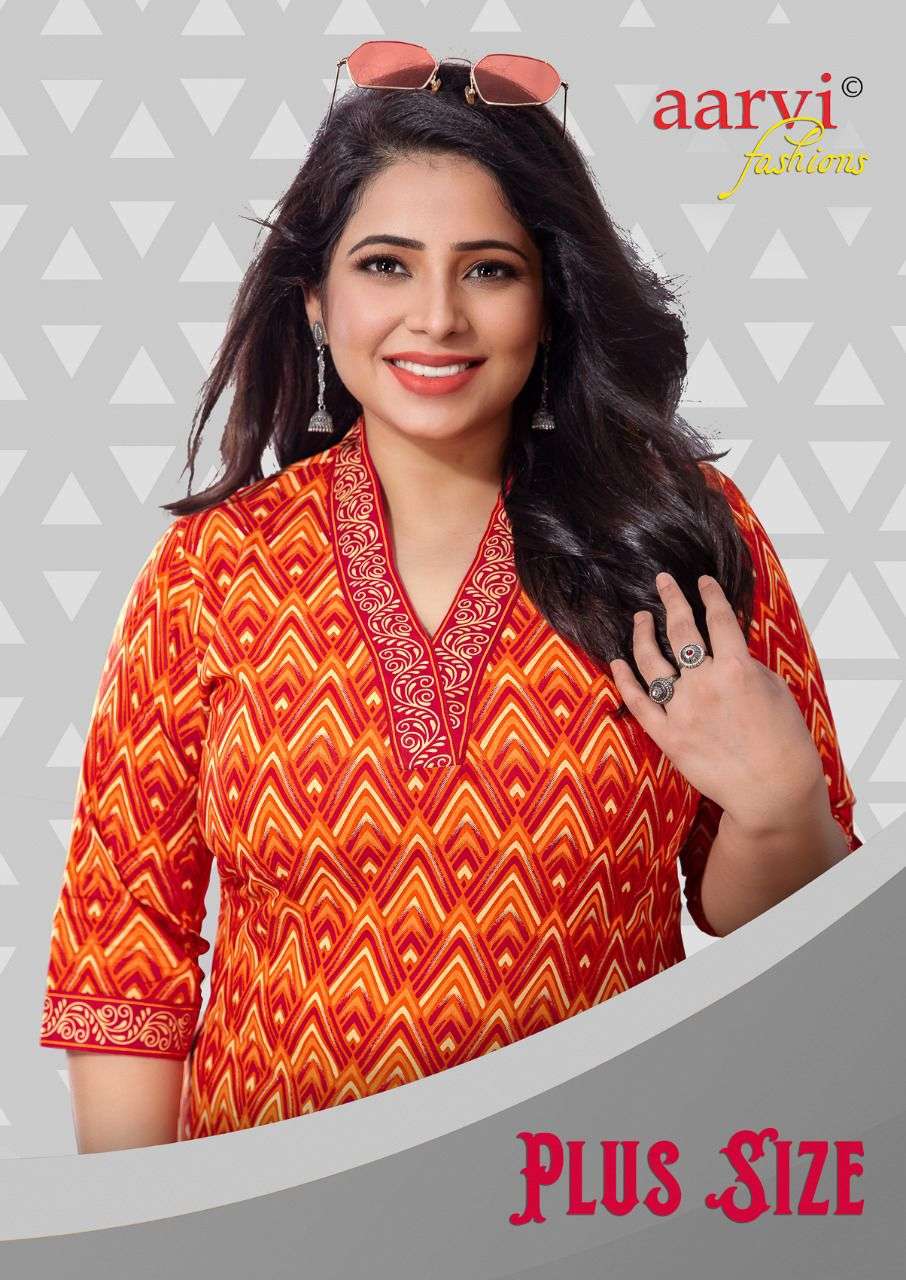 PLUS SIZE BY AARVI FASHION 6064 TO 6078 SERIES DESIGNER STYLISH FANCY COLORFUL BEAUTIFUL PARTY WEAR & ETHNIC WEAR COLLECTION PURE COTTON KURTIS AT WHOLESALE PRICE