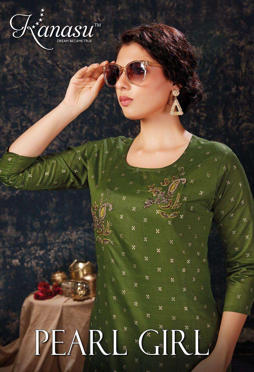 PEARL GIRL BY KANASU 7701 TO 7708 SERIES DESIGNER STYLISH FANCY COLORFUL BEAUTIFUL PARTY WEAR & ETHNIC WEAR COLLECTION CHANDERI SILK WITH WORK KURTIS WITH BOTTOM AT WHOLESALE PRICE
