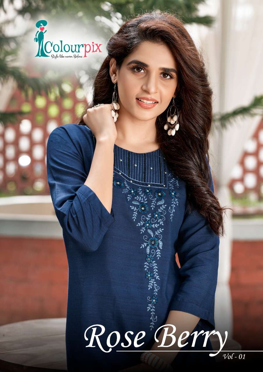 ROSE BERRY VOL-1 BY COLOURPIX 1001 TO 1006 SERIES DESIGNER STYLISH FANCY COLORFUL BEAUTIFUL PARTY WEAR & ETHNIC WEAR COLLECTION PURE RAYON KURTIS AT WHOLESALE PRICE