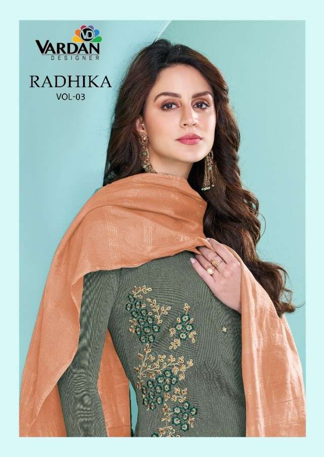 Radhika Vol-3 By Vardan Designer 19031 To 19033 Series Beautiful Suits Colorful Stylish Fancy Casual Wear & Ethnic Wear Cotton Embroidered Dresses At Wholesale Price