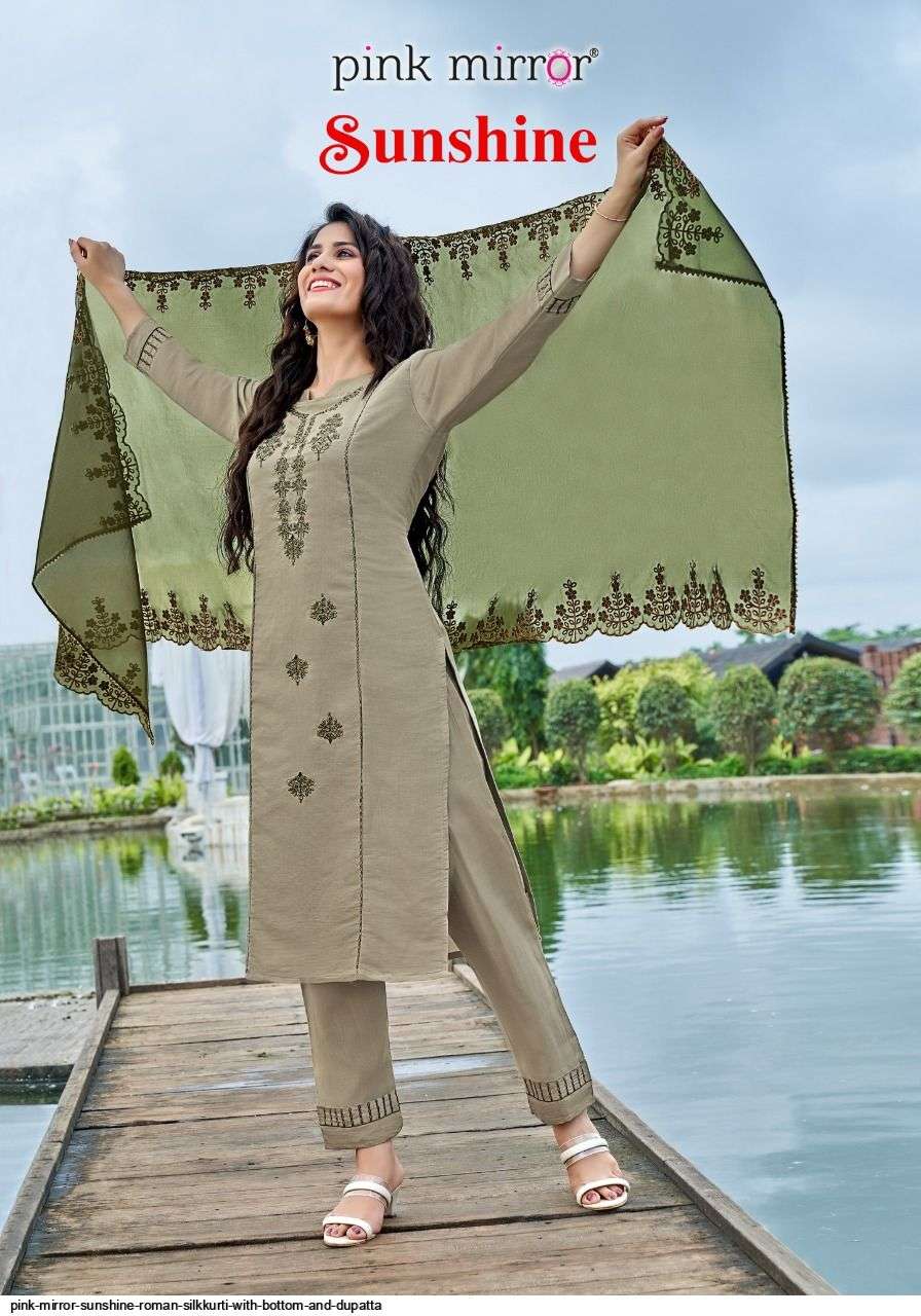 SUNSHINE BY PINK MIRROR 1001 TO 1006 SERIES BEAUTIFUL SUITS COLORFUL STYLISH FANCY CASUAL WEAR & ETHNIC WEAR SILK EMBROIDERED DRESSES AT WHOLESALE PRICE