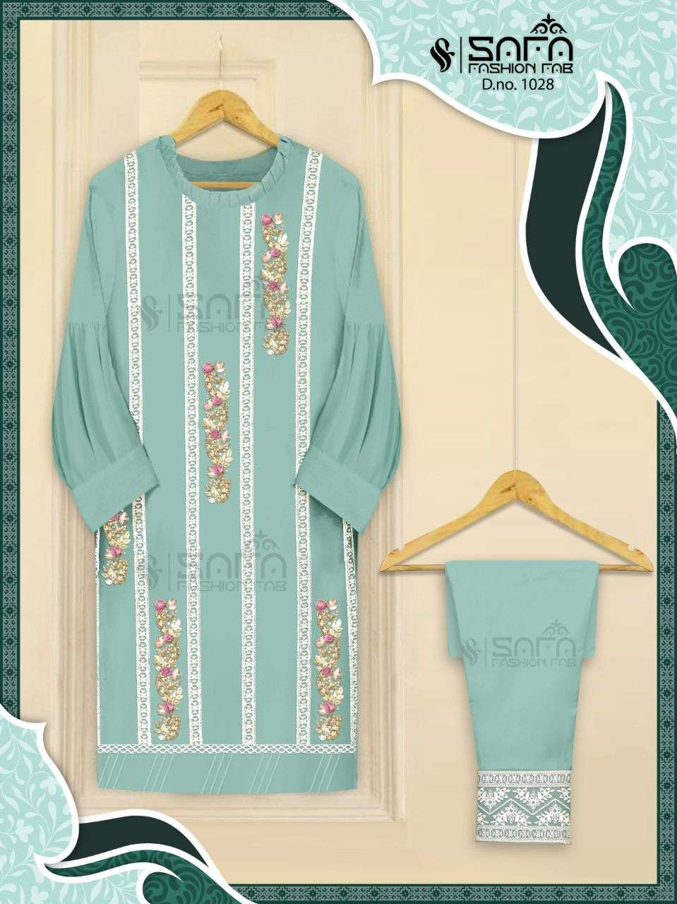 SAFA 1028 COLOURS BY SAFA FASHION 1028-A TO 1028-C SERIES DESIGNER STYLISH FANCY COLORFUL BEAUTIFUL PARTY WEAR & ETHNIC WEAR COLLECTION HEAVY GEORGETTE KURTIS WITH BOTTOM AT WHOLESALE PRICE